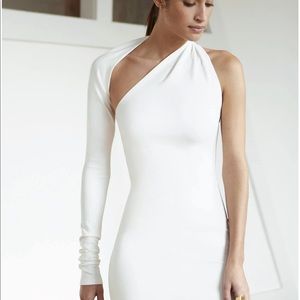 One arm white midi dress